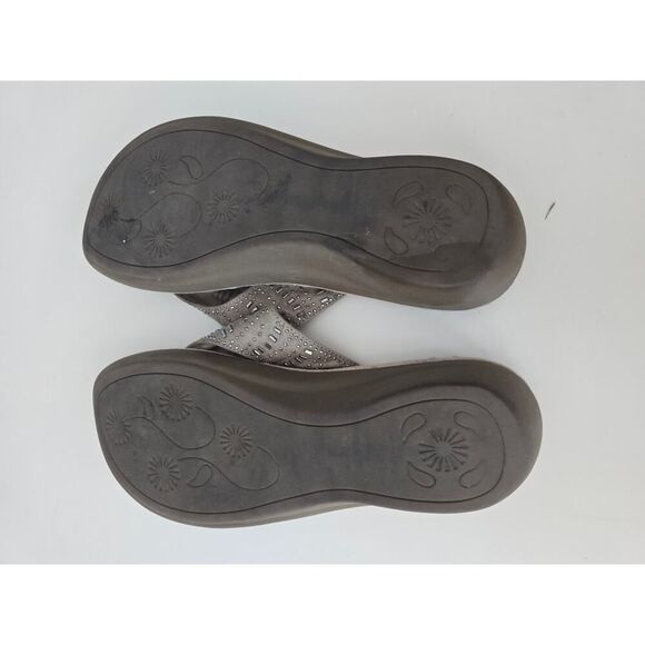 Cliffs C28619 Wedge Sandals 9.5M | Bling Tan Flip Flops | Comfy Summer Shoes - Picture 3 of 4